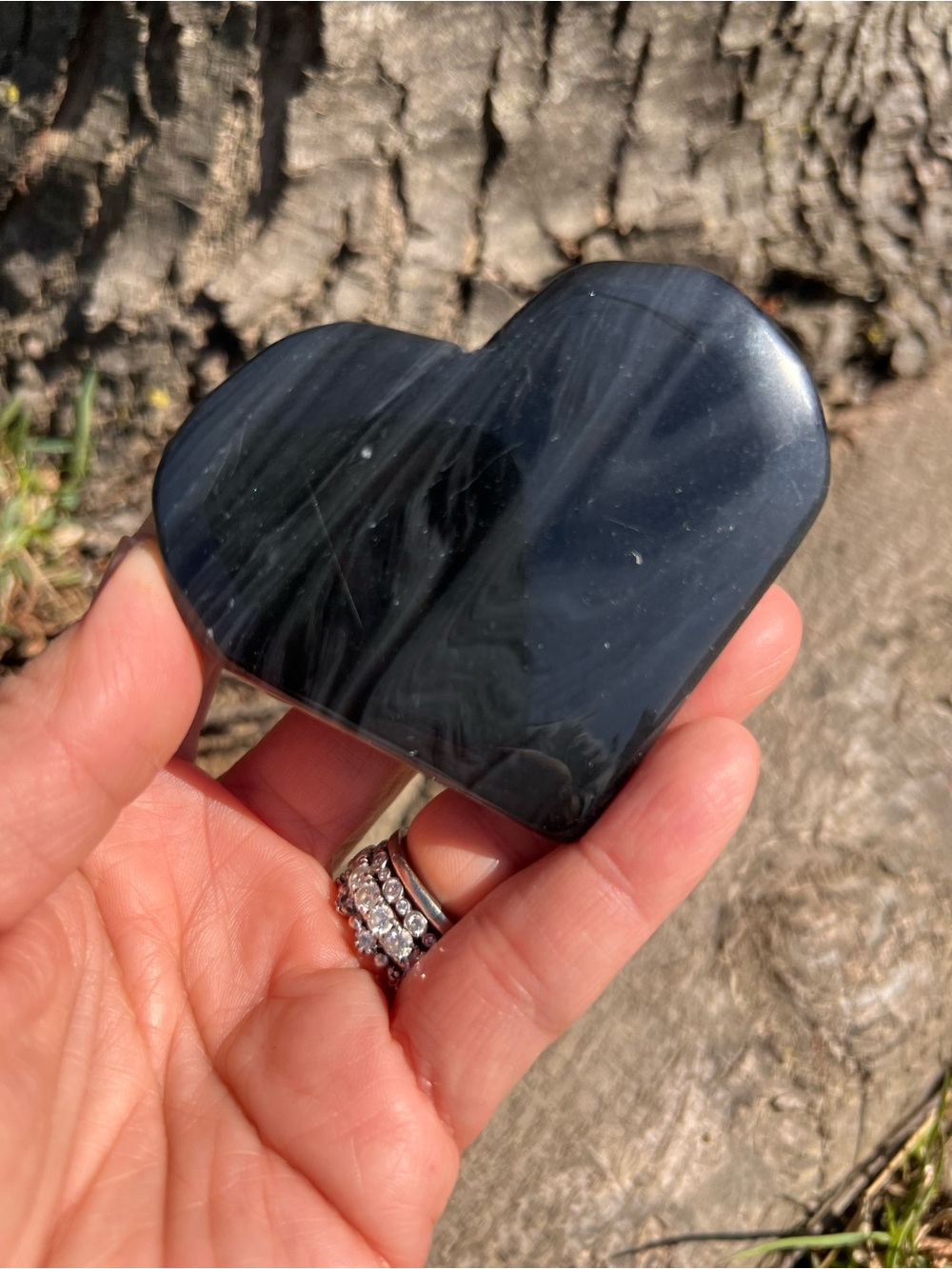 Midnight (9) lace obsidian heart with stand | crystal